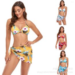 Women's Swimwear Tight Fitting Sexy Backless Bikini Three Piece Set With Printed For Women