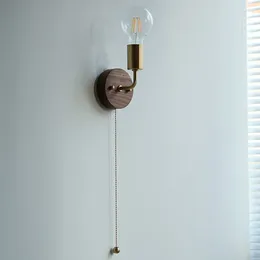 Wall Lamp Japanese-style Simple Retro All-copper Walnut Bathroom Mirror Headlamp Small Bedroom Bedside