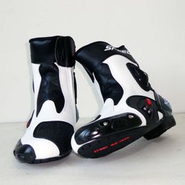 SPEED Motorcycle Racing Shoes Motocross Mid Boots with Gear Shifter Guard and Toe Sliders Motorcyclist Boot Non-slip Race Sole