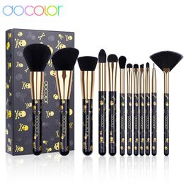 Docolor Goth Makeup Brush Set 12Pcs Professional Face Powder Eyeshadow Blush Foundation Blending Cosmetic Professional Brushes 240119