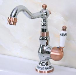 Bathroom Sink Faucets Chrome Antique Red Copper Deck Mounted Kitchen Faucet Basin Mixer And Cold Water Tap Lnf906