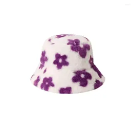 Berets Faux Fur Flower Plush Fisherman Hat Fashion Thick Wide Brim Bucket Fluffy Basin Outdoor