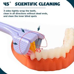 Toothbrush 3D Stereo Three-Sided Toothbrush PBT Ultra Fine Soft Hair Adult Toothbrushes Tongue Scraper Oral Care 360 Cleaning Teeth BrushL2401