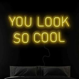 LED Neon Sign You Look So Cool Neon Sign LED Neon Light for Room Aesthetic Decor Room Wall Neon Light up Sign Live for Party Lights Cool Sign YQ240126