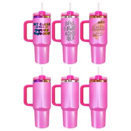 Mother's Day gift copper rainbow plated blank sublimation stainless steel H2.0 40oz winter pink glitter tumblers with lid and straw for laser engraving