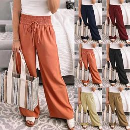 Women's Pants 2024 Straight Loose-Fitting Loungewear Casual Trousers Mid-Waist Pure Colour Tied Wide-Leg For Women