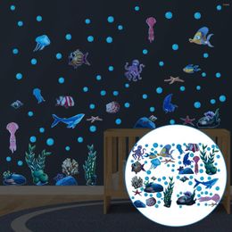 Wall Stickers Blue Underwater World Luminous Sticker Colour Love Pattern Removable Art Mural Party Decal Decoration Waterproof