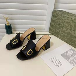 Women Designer Sandal Sandals Slipper Wearing Metal Colour Thick Heel Flip Flops Outside Square Toe Summer Buckle Candy IIME