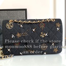 12A All-New Mirror Quality Designer Small Tweed Bag 25.5cm Luxurys Classic Handbags Womens Sequins Bag Black Quilted Purse Crossbody Shoulder Chain Box Bags