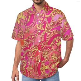 Men's Casual Shirts Gold Baroque Floral Mandala Art Print Beach Shirt Hawaiian Streetwear Blouses Man Printed Plus Size
