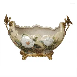 Bowls Brass Ceramic&porcelain Copper Fruit Bowl Irregular Serving Flower Pattern Decorative Table