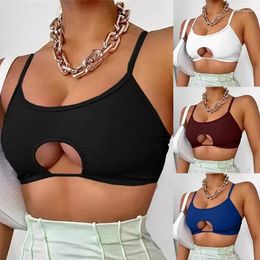 Women's Tanks Summer Tank Tops Hollow Out Strappy Square Collar Sleeveless Sexy Backless Spaghetti Strap Solid Color Women Short Crop