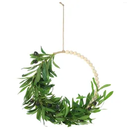 Decorative Flowers Garland Artificial Wood Beads Design Wreath Plant Wall Pendant Hanging Wooden Ornament