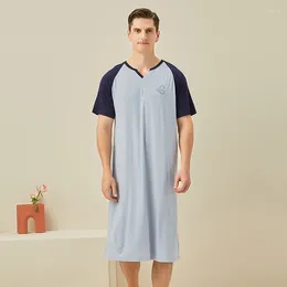 Men's Sleepwear Summer Short Sleeved Nightgown Fashionable Raglan Sleeves Bathrobe Loose Comfortable Modal Male Nightdress 2024