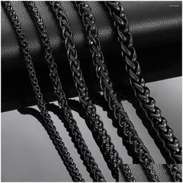 Chains Thickness M/4Mm/5Mm/6Mm/7Mm Black Colour Wheat Braided Stainless Steel Necklace Link Classic Curb Chain For Men Women Jewellery D Dhoc2