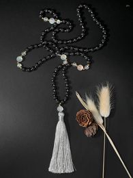 Pendant Necklaces OAIITE 6mm Rudraksha108mala Beads Natural Volcano Lava Necklace Men Moonstone Beaded Women Fringe Long Sweater Chain