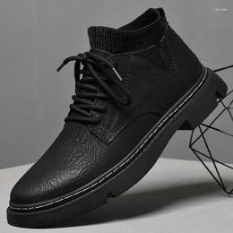 Boots Mens Leather Shoes Genuine Lightweight High Quality Casual Lace-up Solid Office Men Sneakers Comfy Ankle