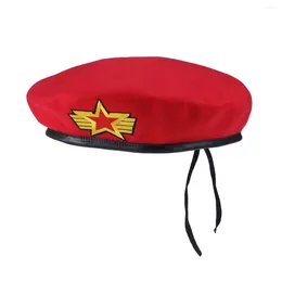 Berets Five-Star Sailor Hat Stage Show Square Dancing Woollen Beret (Red And Yellow Star)