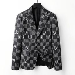 high quality designer men suit black business luxury mens blazer plaid jacket