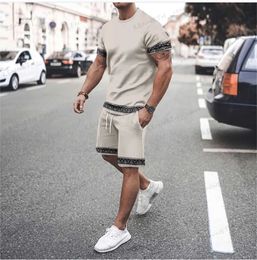 Men's Tracksuits Summer Beach Sets Men's Print Short Sleeve T-shirts Shorts Two Piece Casual Tracksuit Men Street Fashion Outfits 2 PC Sportswear T240126