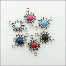 Charms 18 Round Mixed Acrylic Tibetan Silver Plated Snowflake Flower Pendants Connectors 13x21mm