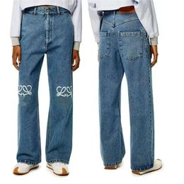 سروال جينز مصممة سروال نسائي للأزياء الخيطية جوفاء خطاب السراويل السراويل الدنيم فضفاضة سراويل مستقيمة عالية الخصر