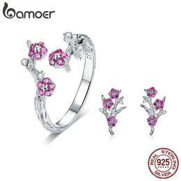 Charm Bamoer 100% Sterling Sier Blooming Wintersweet Plum Flower Rings Earrings Women Jewellery Sets Zircon Jewellery Zhs096