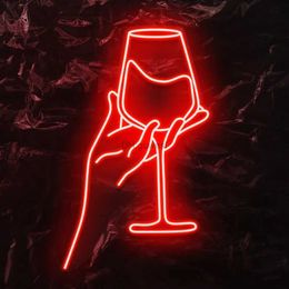 LED Neon Sign Red Wine Glass Neon Sign Wine Glass Light LED Light Wall Decor Stuff USB Lamp for Bar Club Bedroom Hotel Pub Party YQ240126