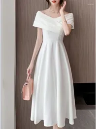 Casual Dresses Summer Women Dress Off Shoulder Elegant Stain White Female Party Clothing 2024 Fashion Wedding Mujers A-line Slim Waist Robe