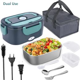 220V 110V 12V 24V Dual Use Home Car Electric Heating Lunch Box Leakproof Portable Food Warmer Heated Container Stainless Steel 240118