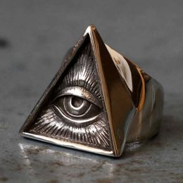 Band Rings Mens Stainless Steel Biker Ring Skull Silver Colour Freemason Illuminati Triangle Masonic Rings Punk Masonic Jewellery 240125