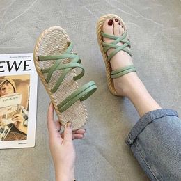 Sandals Wearing Slippers for Women New Korean Version for Summer 2023 Popular Roman Fairy Style Flat Bottomed Student Line SandalsL2401