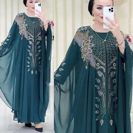 Ethnic Clothing Maxi Islam Dress Chiffon Rhinestone Robe Muslim Islamic Trend Abaya Women Long Batwing Sleeve Kaftan