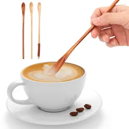 Coffee Scoops 3pcs Long Handle Spoon Wooden Milk Honey Stirring Kitchen Tableware