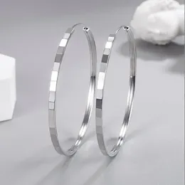 Hoop Earrings 925 Sterling Silver Square Cutting For Women 3/4/5/6 CM Big Jewellery Ladies Aesthetic Accessories