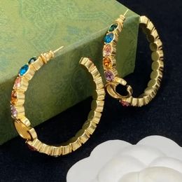 T GG Hoop Color Diamond Hoop Huggie earrings aretes orecchini Fashion personality large circle earrings womens wedding party designer jewelry