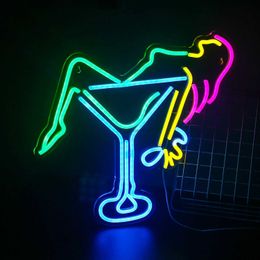 LED Neon Sign Ineonlife Sexy Woman Wine Glass Neon Sign LED Light Home Bar Bedroom Aesthetic Man Cave Room Party Clup Wall Decorate Art Gifts YQ240126