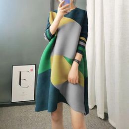Casual Dresses Fashion O-Neck Printed Loose Colour Geometric Mini Dress Women's Clothing 2024 Spring Oversized Commuter