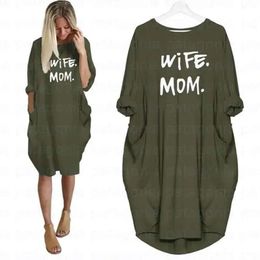 Wife Mom Summer Dresses Casual Women Fashion Round Neck T Shirt Long Sleeve Sundress Slim Sexy Dress Plus Size S-5Xl 897 991