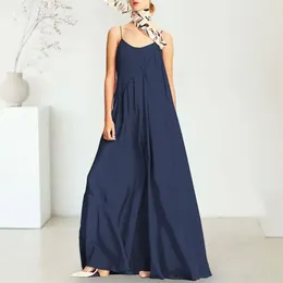 Casual Dresses Relaxed Fit Women Dress Elegant Maxi With Spaghetti Straps Backless Design For Solid Color A-line Summer Long