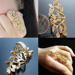 Cluster Rings Shiny Rhinestone Hollow Leaf Joint Armour Knuckle Ring Jewellery For Woman Gift