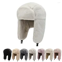 Berets Winter Cycling Ski Hats Outdoor Warm Artificial Wool Windproof Ear-protection Thunder Caps For Men And Women