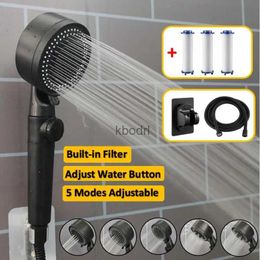 Bathroom Shower Heads New High Pressure Shower Head with Adjust Water Black 5 Modes Water Saving PP Cotton Philtre Eco Showerhead Bathroom Accessories YQ240126