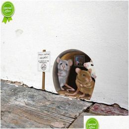 Wall Stickers Realistic Mouse Hole For Corner Stairs Funny Cute Home Decorative Decals Drop Delivery Garden Dh5Gd Dhmog