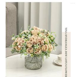 Decorative Flowers Artificial Silk Roses Hydrangea Bouquet Wedding Decoration For Valentine's Day Gift Fake Flower Simulated Pink Rose