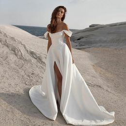 New Designer Satin Wedding Dress 2024 Strapless Off The Shoulder Side Slit A-line Bride Gowns Princess Vestido De Novia