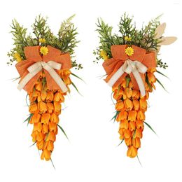 Decorative Flowers Easter Carrot Door Decoration Wreath Spring Decor Stylish Artificial Hanging Swag For Wall Accent Garden