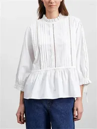 Women's Blouses Shirt For Women 2024 Spring Hollow Out Embroidery Lace-up Single Breasted Stand Collar Commuter Long Sleeve Blouse