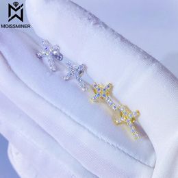 Charm Moissanite S Classic Cross Earrings Sier Iced Out Real Diamond Ear Studs for Women Men Highend Jewellery Pass Tester