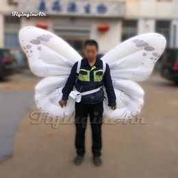 Attractive Adult Wearable White Inflatable Wings Parade Costume Blow Up Butterfly Suit With LED Light For Stage Show